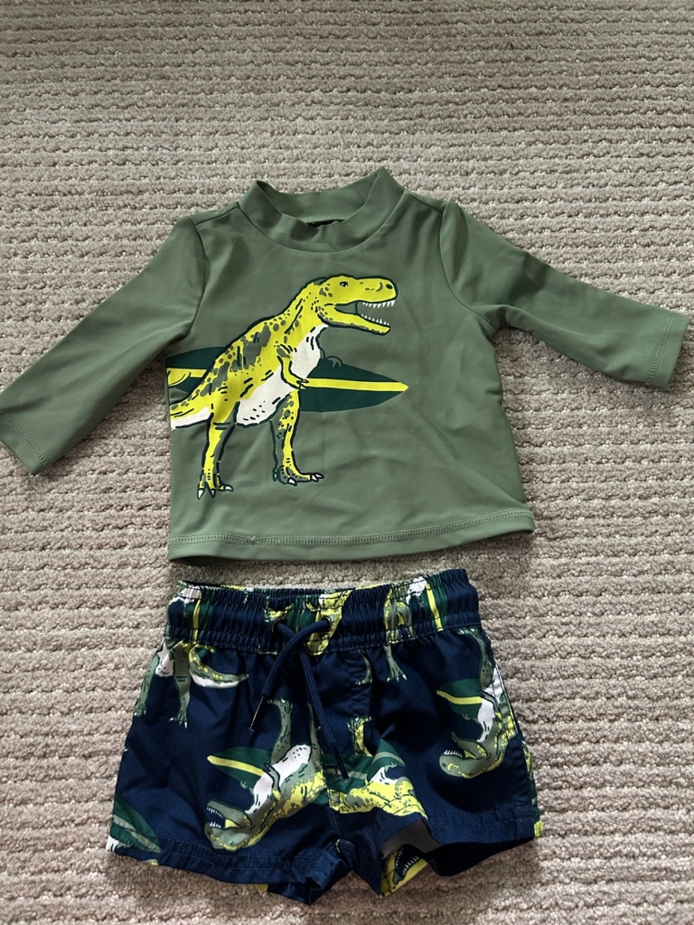 Carter's Olive Green & Navy Dino Rashguard Set for baby